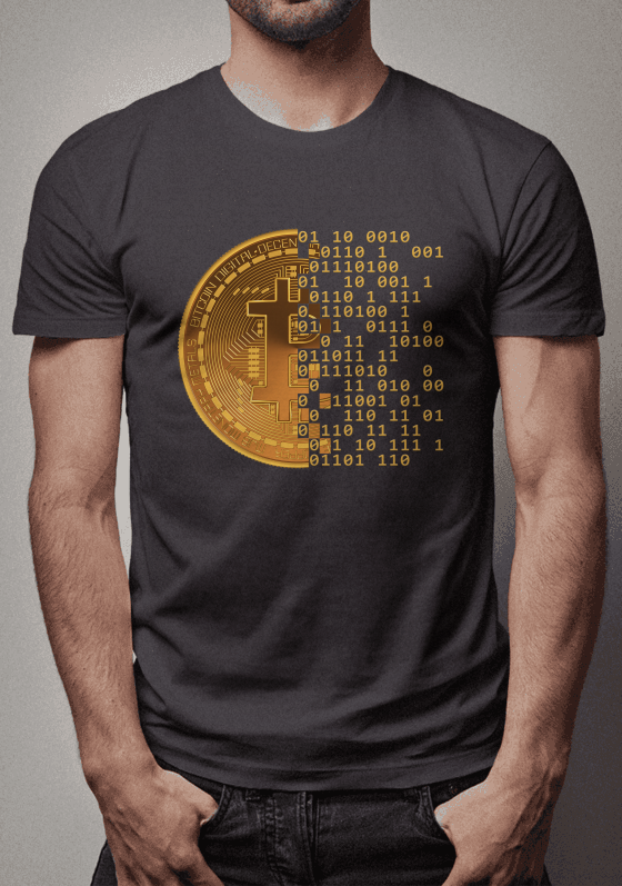 BITCOIN DOURADO DISSOLVENDO EM CÓDIGO BINÁRIO (C/ MENSAGEM OCULTA)