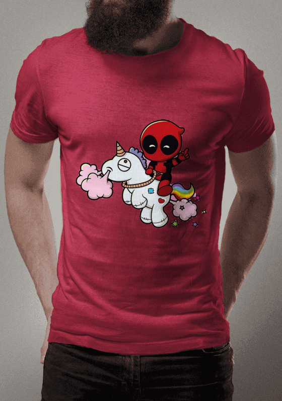 Camisa feminina Deadpool no Unicôrnio