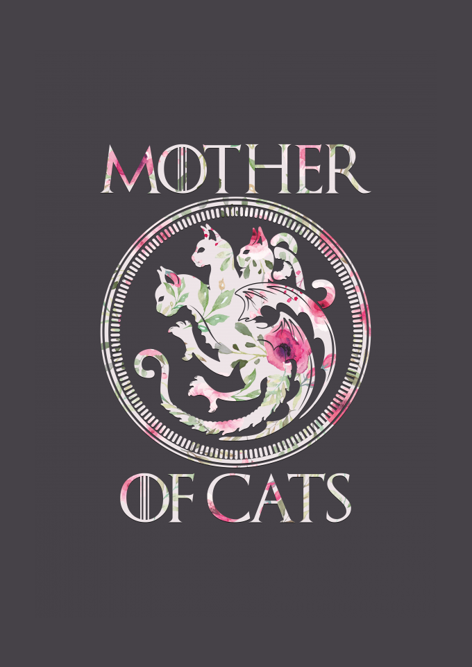 Shirtgeil Maglietta Donna 'Mother Of Cats' – Omaggio A GOT Per Amanti Di Gatti E Trono Di Spade