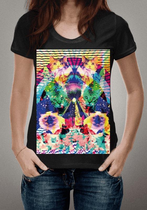 Nome do produto  Camiseta - Gato Psicodélico