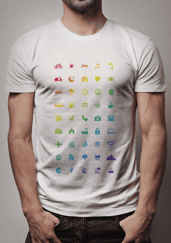 Nome do produto  Camiseta Branca Viajantes Ícones Coloridos - Edição Especial