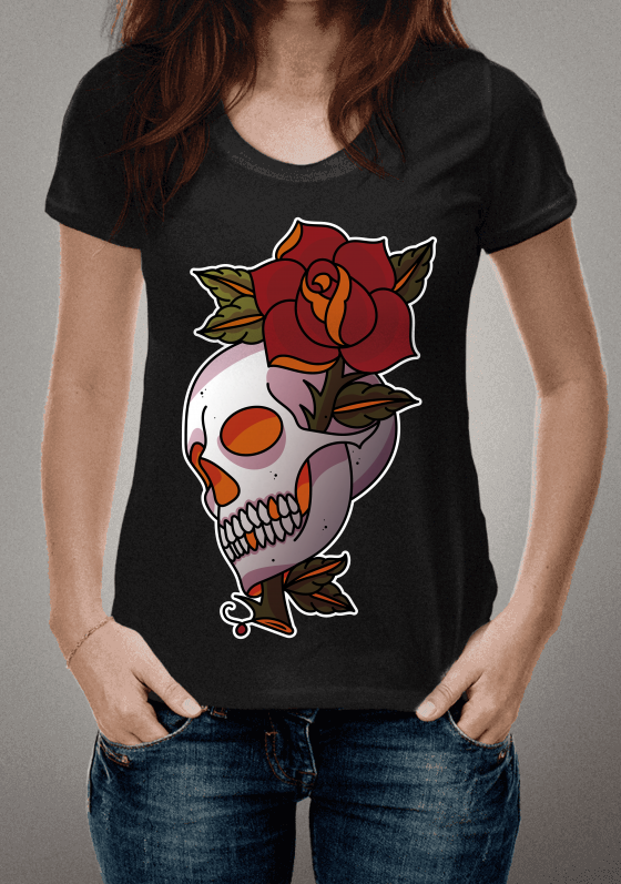 Camiseta Caveira com Rosa