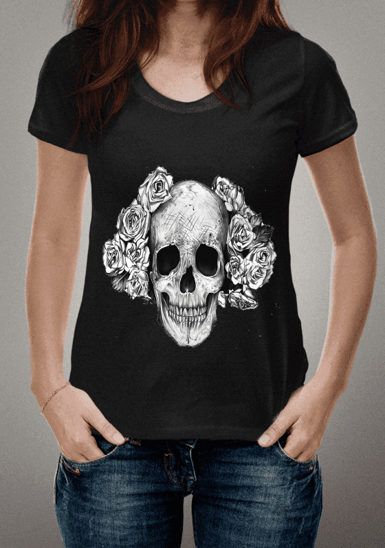 Nome do produto  Camiseta Caveira Skull Flowers 