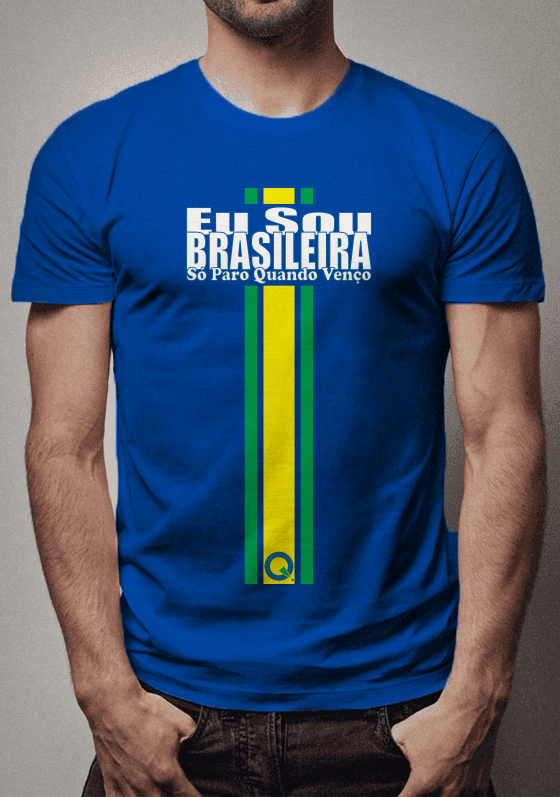Nome do produto  Camiseta feminina azul, marca Qcafa! Eu Sou Brasileira, Só Paro Quando Venço!