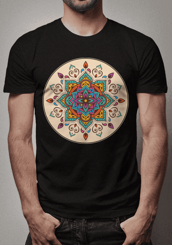 camiseta mandala colorida