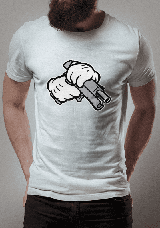 Nome do produto  Camiseta Mickey Mouse Gun Branca