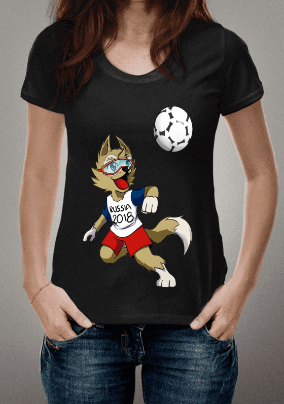 Camiseta Preta Estampa Tema Copa Rússia Mascote Zabivaka