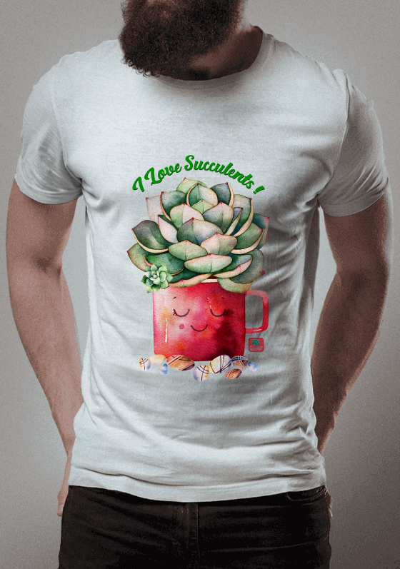 Nome do produto  Camiseta Suculentas I Love Succulents! Echeveria na Caneca