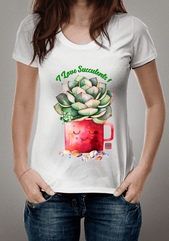 Nome do produto  Camiseta Suculentas I Love Succulents! Echeveria na Caneca