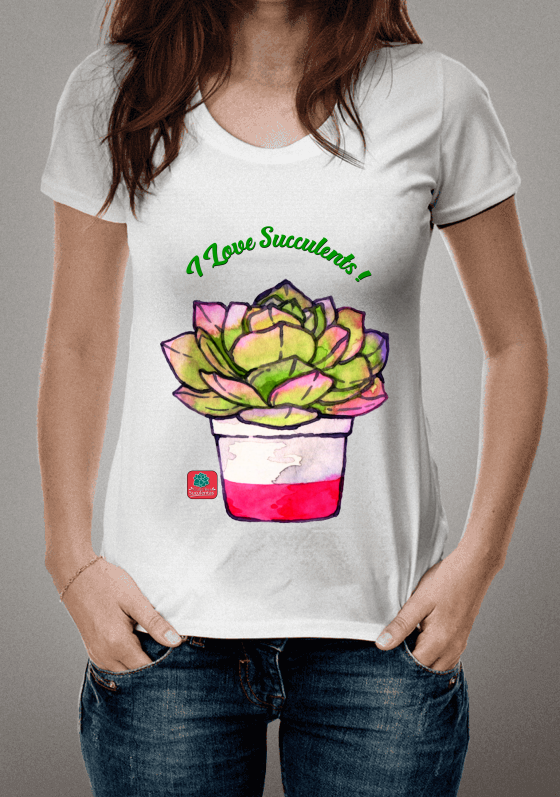 Nome do produto  Camiseta Suculentas I Love Succulents! Echeveria no Pote