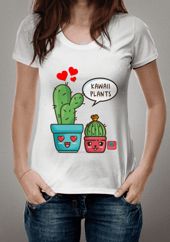 Nome do produto  Camiseta Suculentas Kawaii Plants! Cactos no Pote