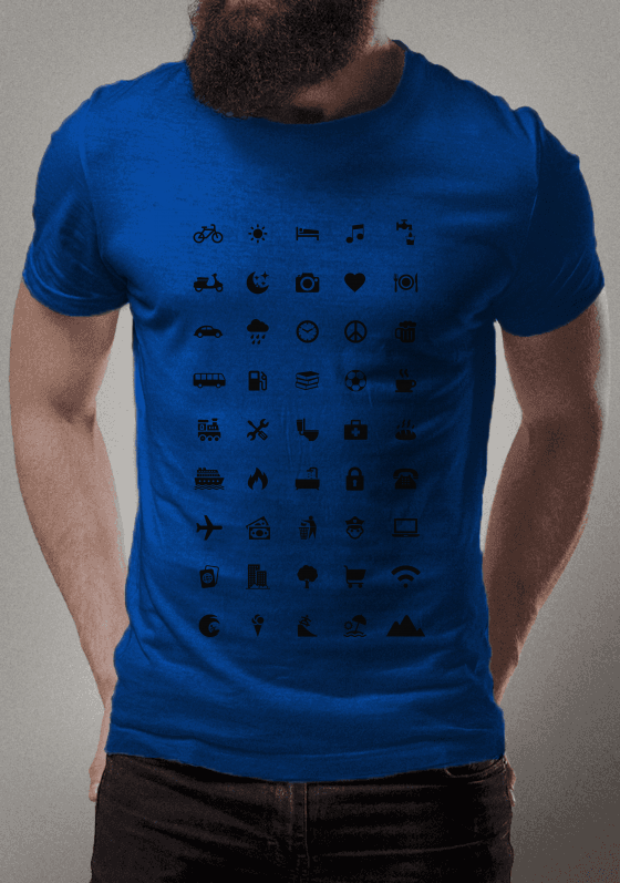 Nome do produto  Camiseta Viajantes Azul Royal Ícones Pretos