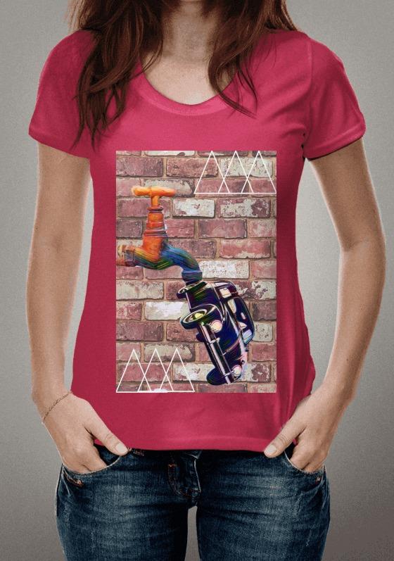 Fusca torneira parede tijolo colorido